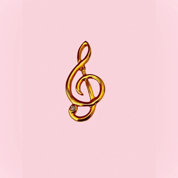LC Treble Clef Pin - Liz Claiborne Gold Tone Treble Clef Brooch. Beautiful - Picture 5 of 5